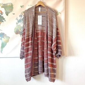 Marla Wynne Sweater Cardigan Duster Knit Open Front Striped NWT Size 2X